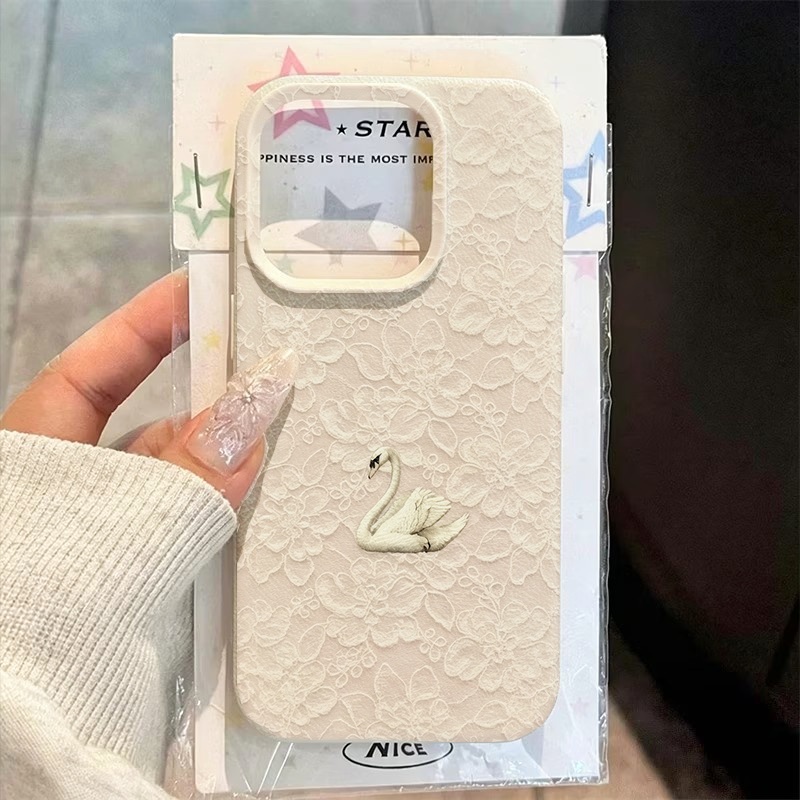 Apple Iphone 15 Pro Max - Lace Swan Pattern Lychee Texture Phone