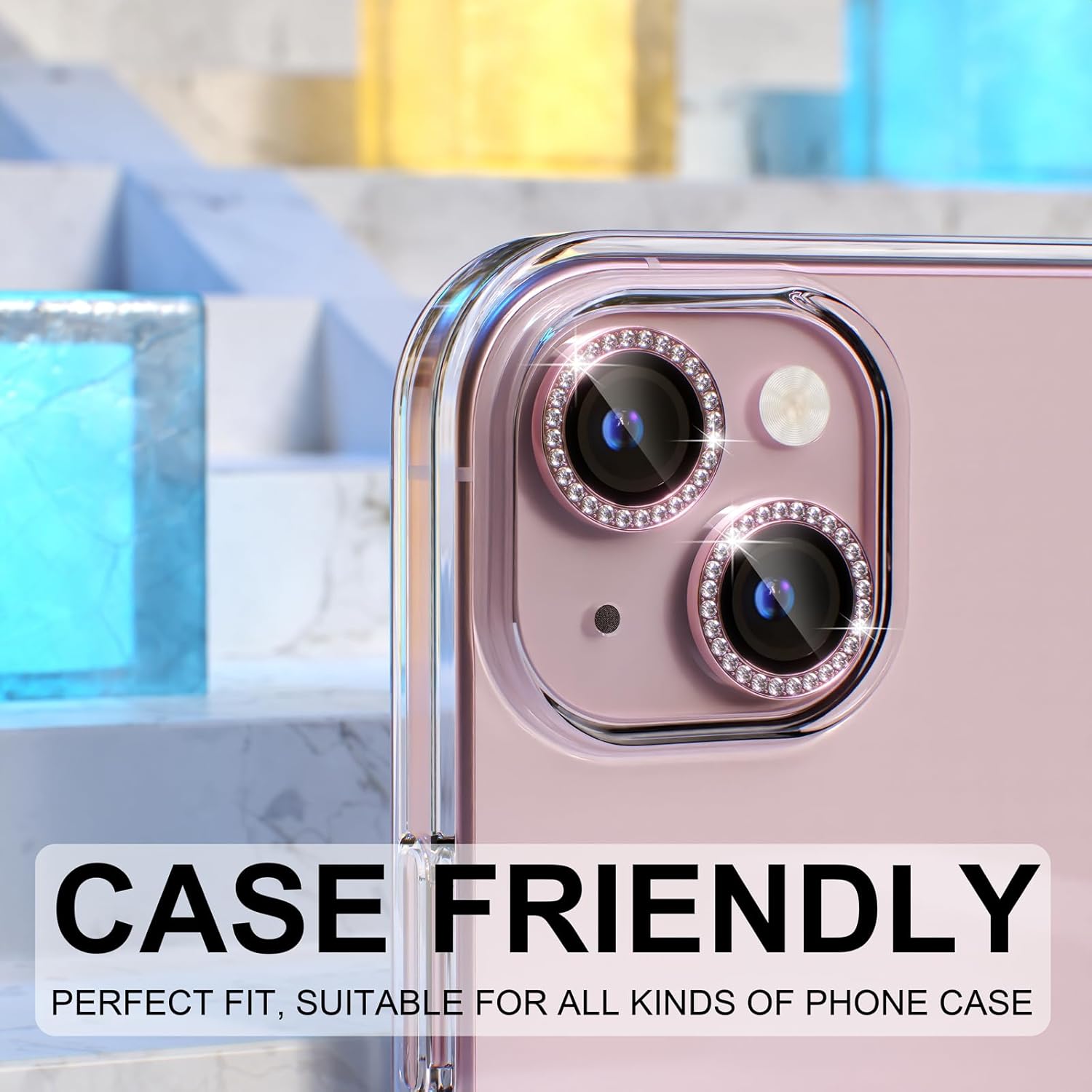 1PC Pink Glitter Diamond Camer - Tempered Glass Screen 9H 评论和价格